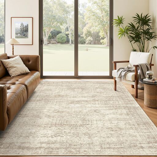 Soalmost 5x7 Area Rug - Beige Low Pile Washable