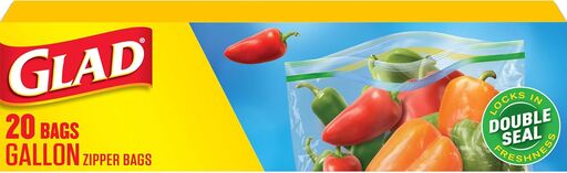 Glad Zipper Food Storage Plastic Bags, Gallon