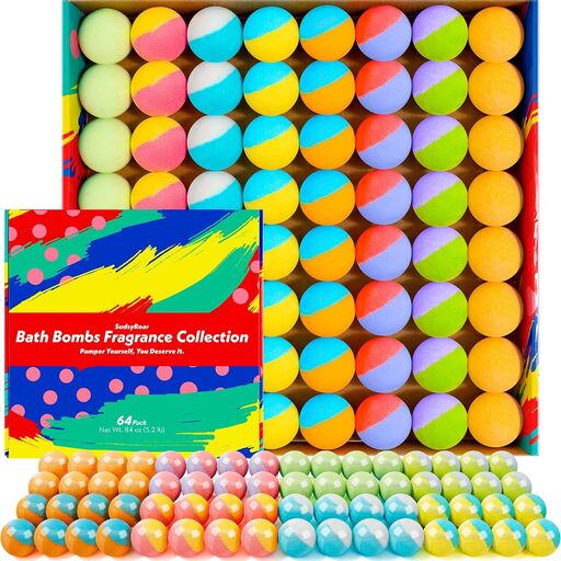 64 Pack Natural Bath Bombs Bulk Set