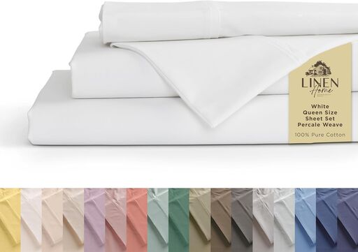 Linen Home 100% Cotton Percale Sheets Queen Size