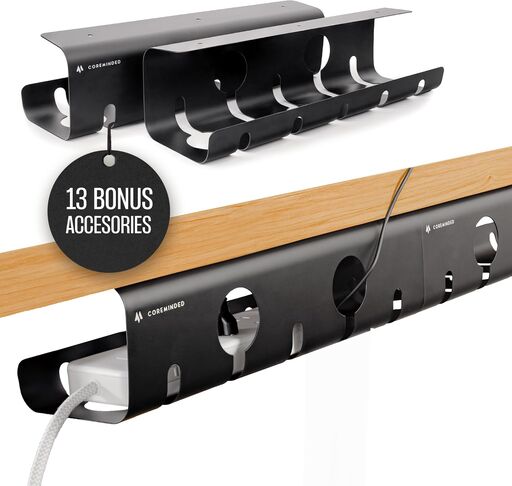 No-Drill Under Desk Cable Management Tray 2-Pack